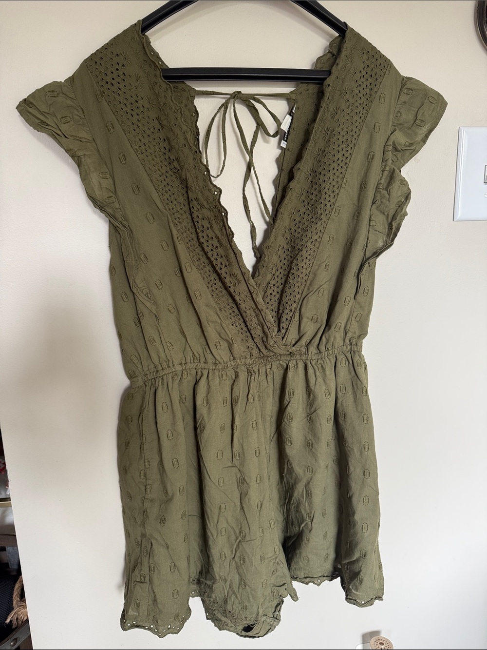 American Eagle Olive Green Eyelet Romper-large